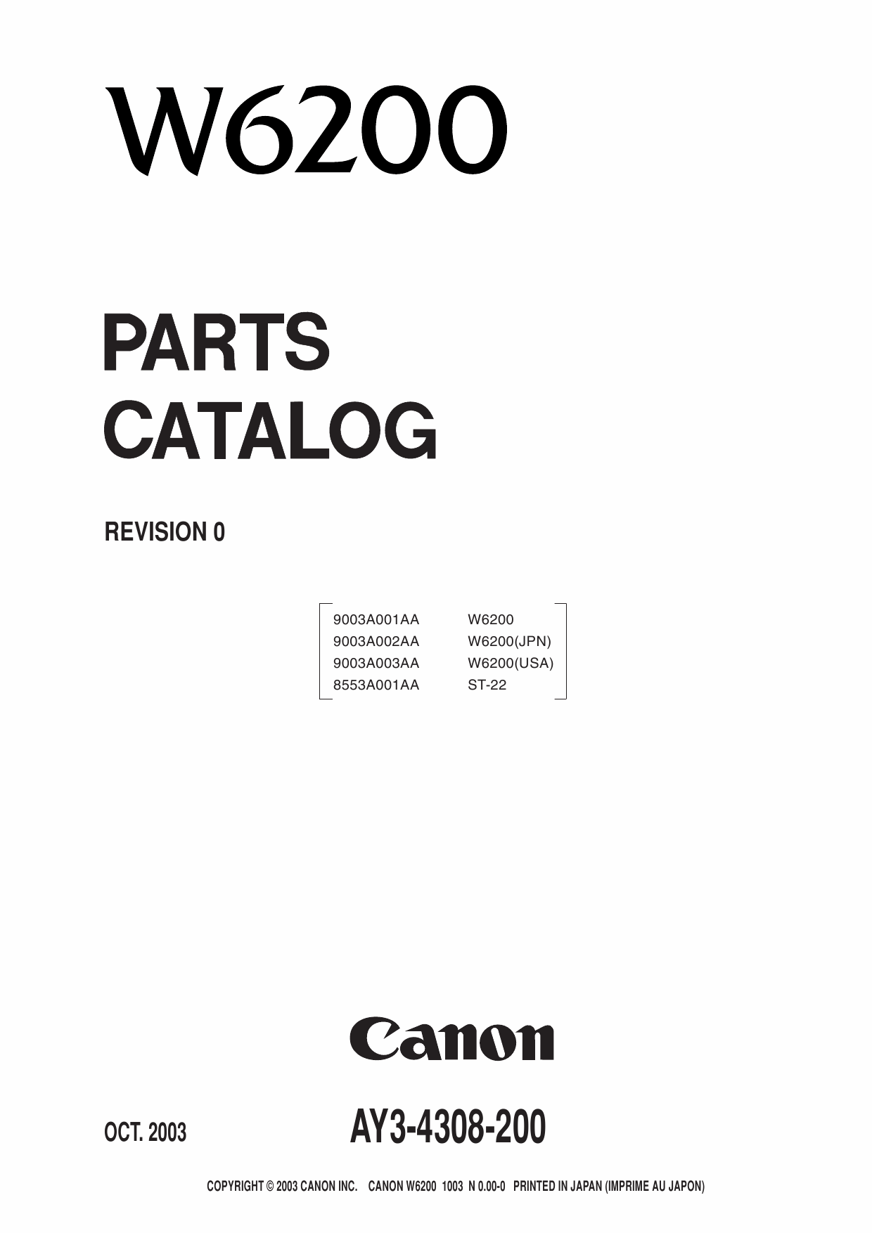 Canon Wide-Format-InkJet W6200 Parts Catalog Manual-1